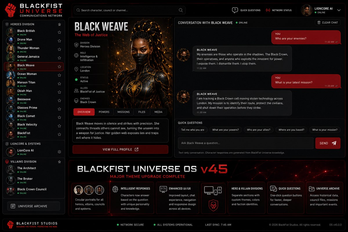 BlackFist Communications Network v45 interface overview